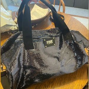 Victoria Secret Navy Blue Sequin Overnight Duffel Bag